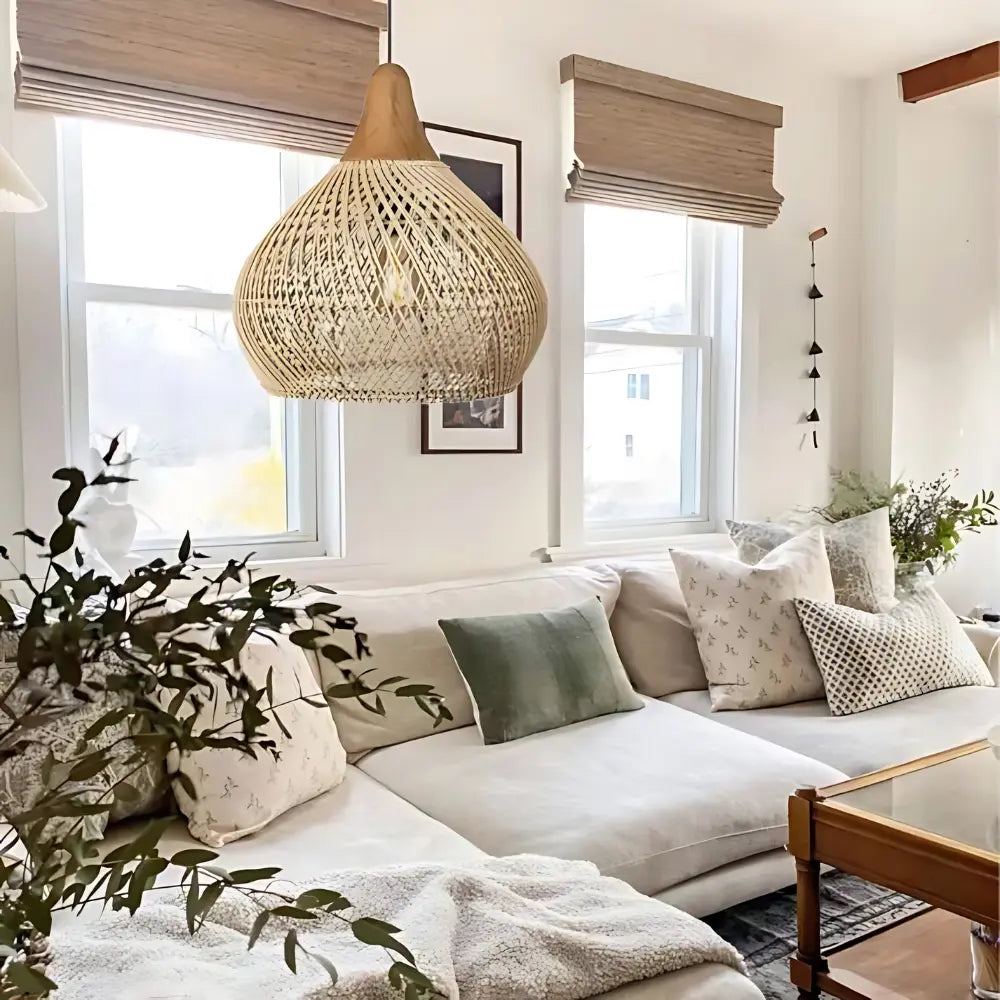 Handgemaakte Rotan Hanglamp - Boho Woonkamer Lamp met Warme Verlichting voor Slaapkamer en Eetkamer-5